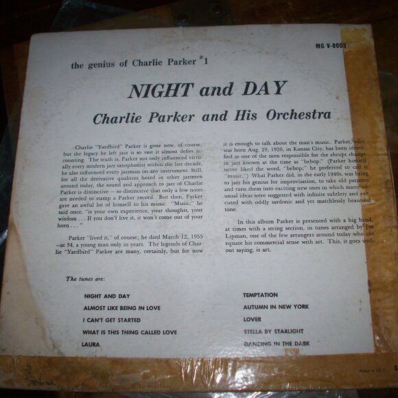 CHARLIE PARKER NIGHT AND DAY  VERVE RECORDS  LP MGV8003 VINYL Record Nice, - Picture 3 of 6